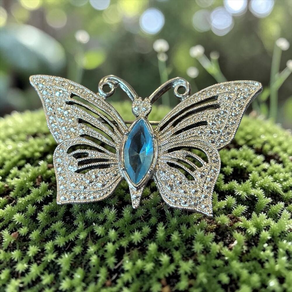 Blue Rhinestone Butterfly Brooch 1928 Jewelry Co Fairycore Statement Pin